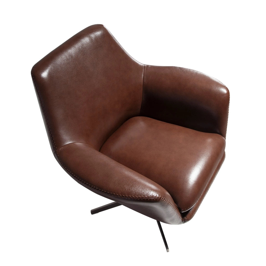 Poltrona girevole in pelle marrone cognac
