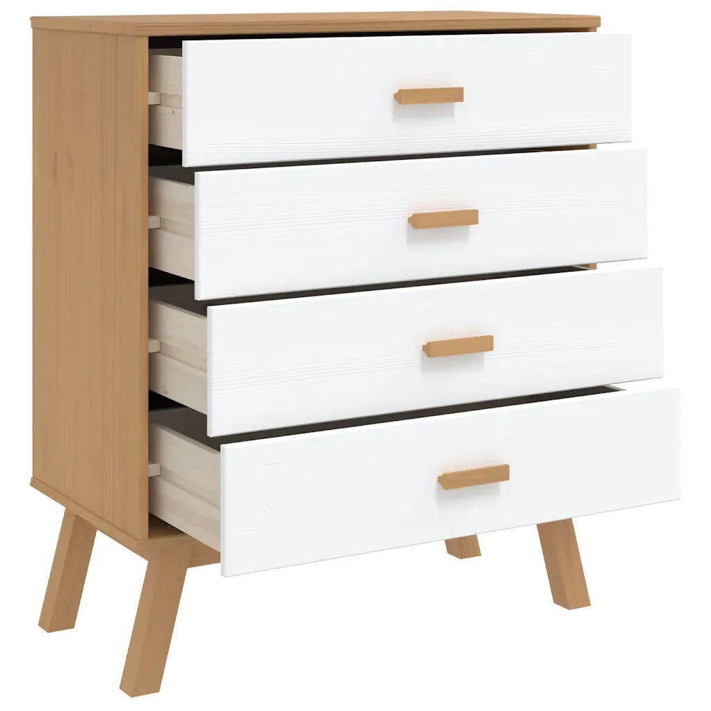 Cassettiera OLDEN Bianca e Marrone in Legno Massello di Pino 358590