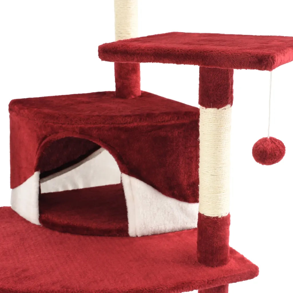 Albero per Gatti e Tiragraffi in Sisal 203 cm Rosso e Bianco CFW5208293