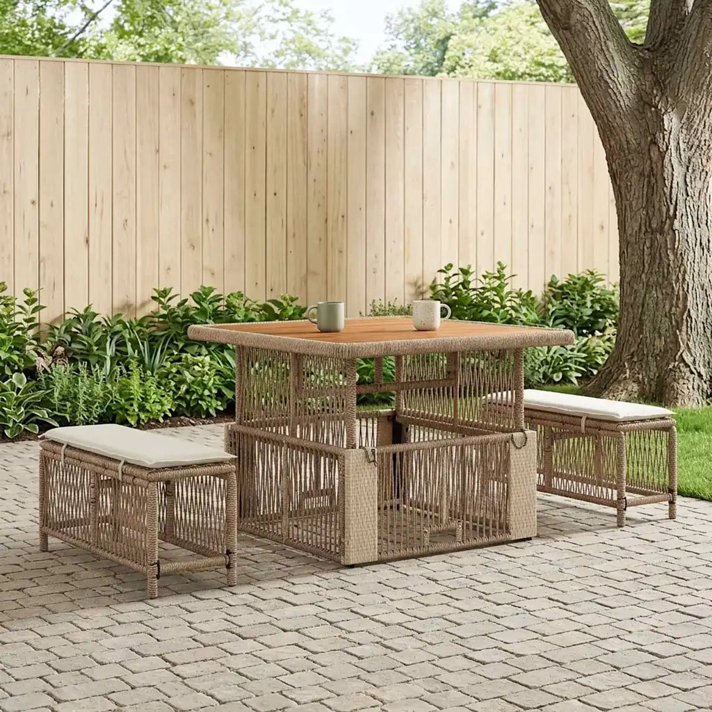 Set da Pranzo per Giardino 3 pcs Beige e Crema polyrattan