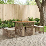 Set da Pranzo per Giardino 3 pcs Beige e Crema polyrattan