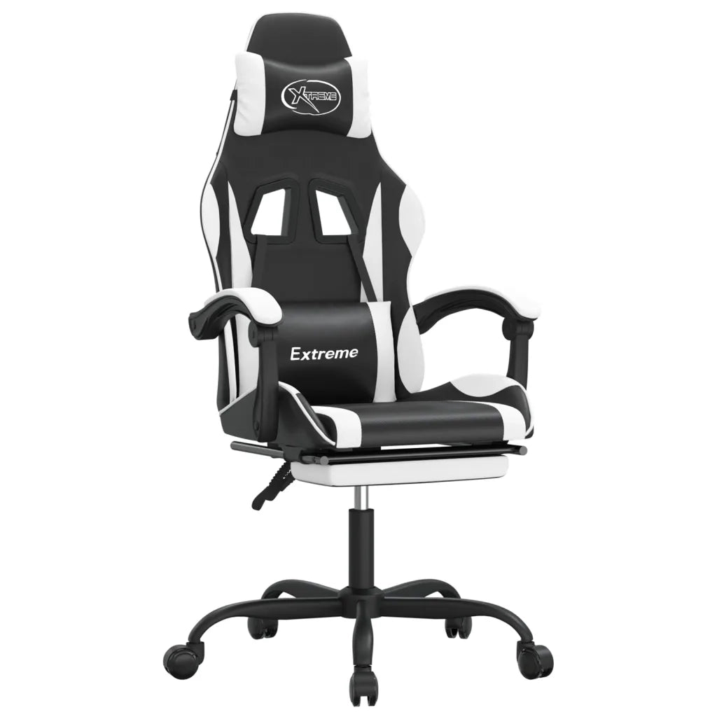 Sedia da Gaming | Sedia da e-sports con Poggiapiedi Nero e Bianco in Similpelle