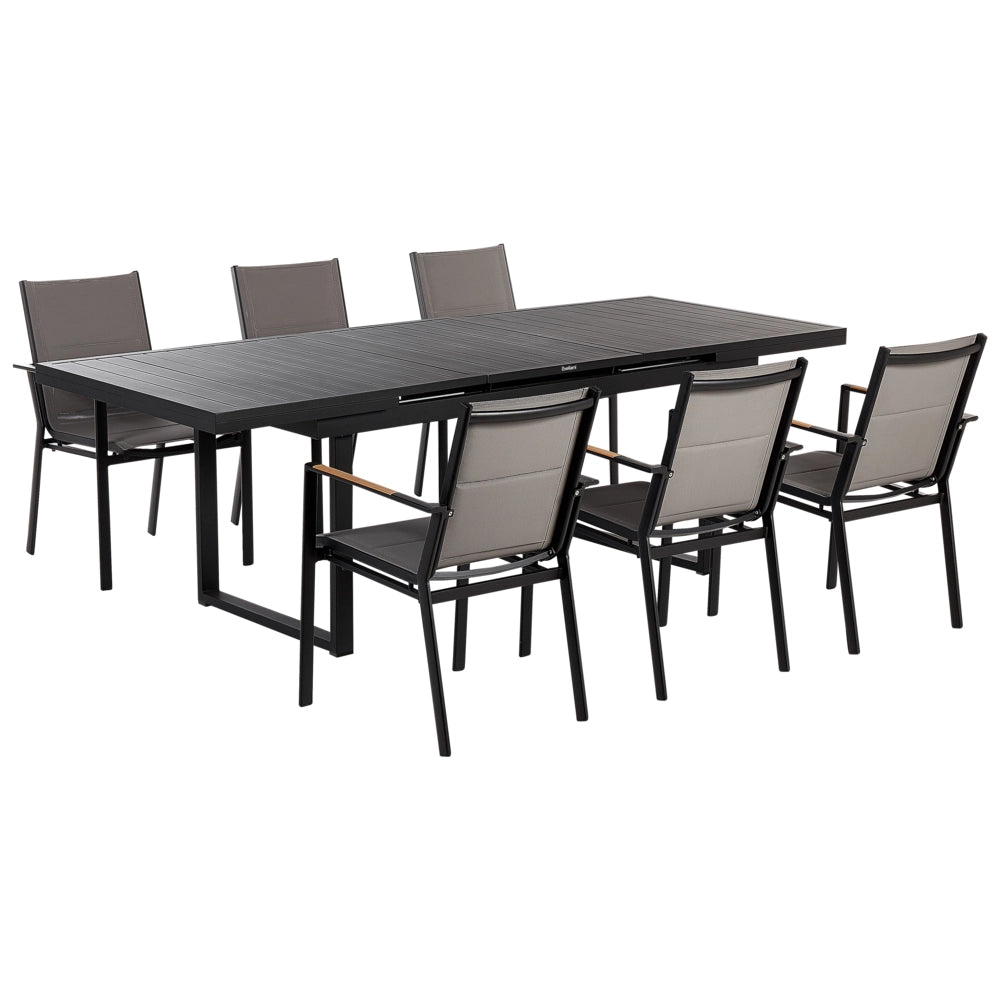 Set mobili da giardino tavolo allungabile nero 180 x 90 cm in alluminio con 6 sedie