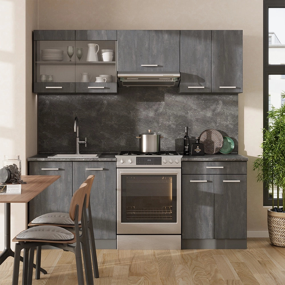 Cucina componibile R-Line Calce nera/Antracite 200 cm senza piano di lavoro Vicco