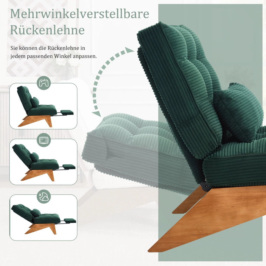 POLTRONA Reclinabile in velluto a coste 127x73x90 cm Verde smeraldo con cuscino lombare
