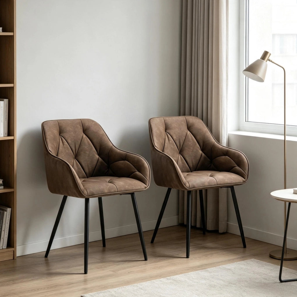 Set di 2 sedie da pranzo in ecopelle marrone scuro con braccioli