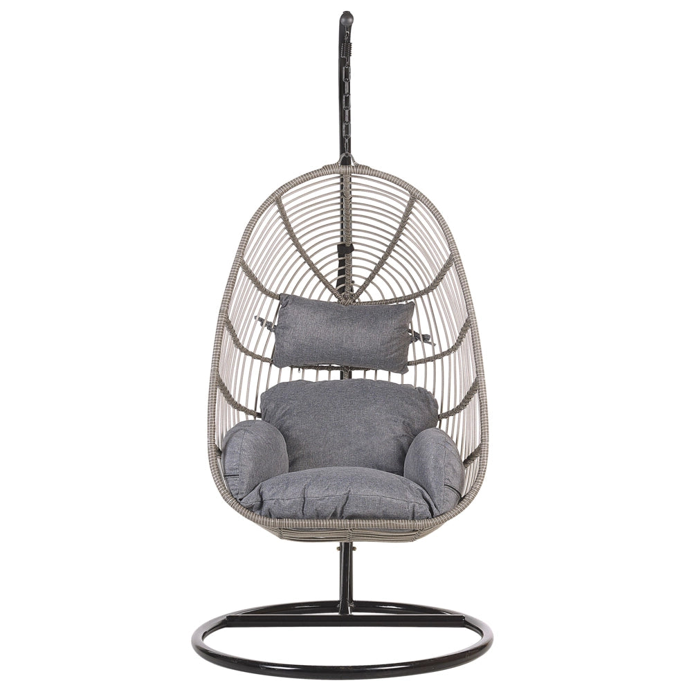 Sedia sospesa poltrona pensile con struttura in metallo rattan grigio per interni ed esterni a forma di uovo Boho