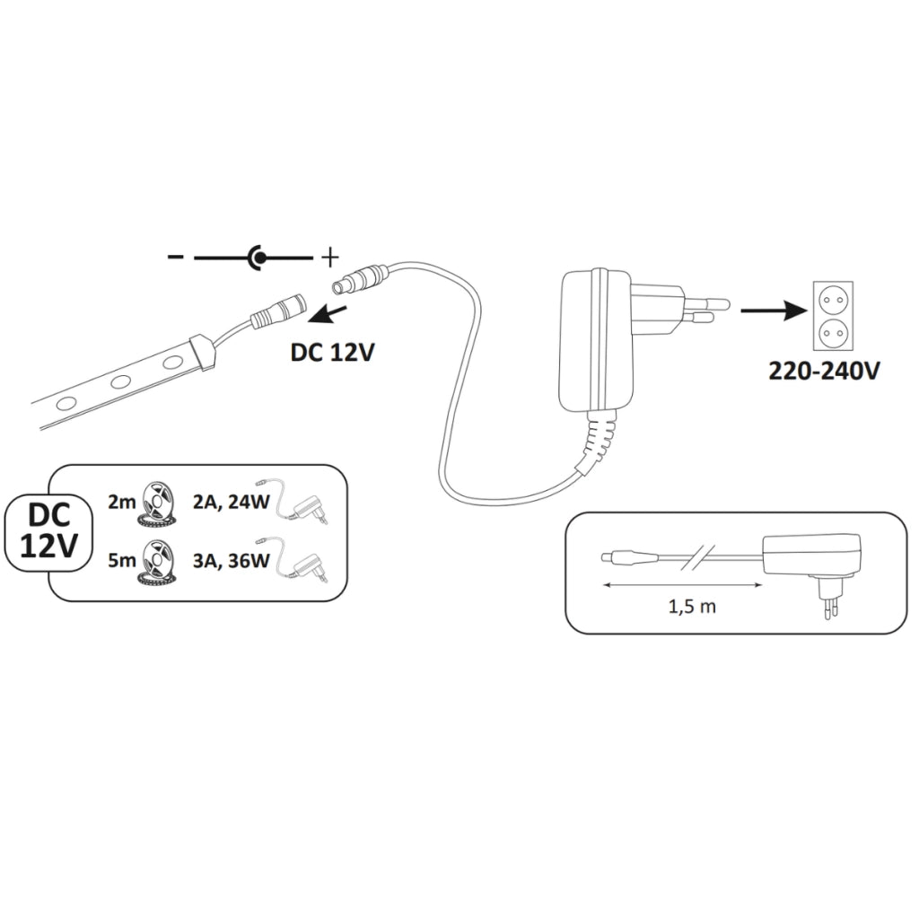 Kit striscia LED 12V 2m IP20 4000K 18W con alimentatore Polux