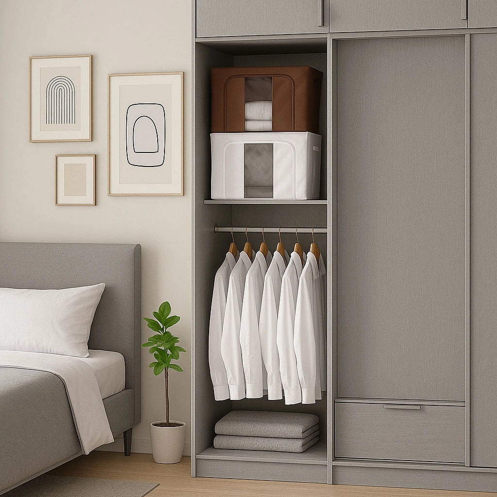 3 Scatole Pieghevoli per Armadio 50x40x32 con Struttura in Metallo e Tnt Resistente