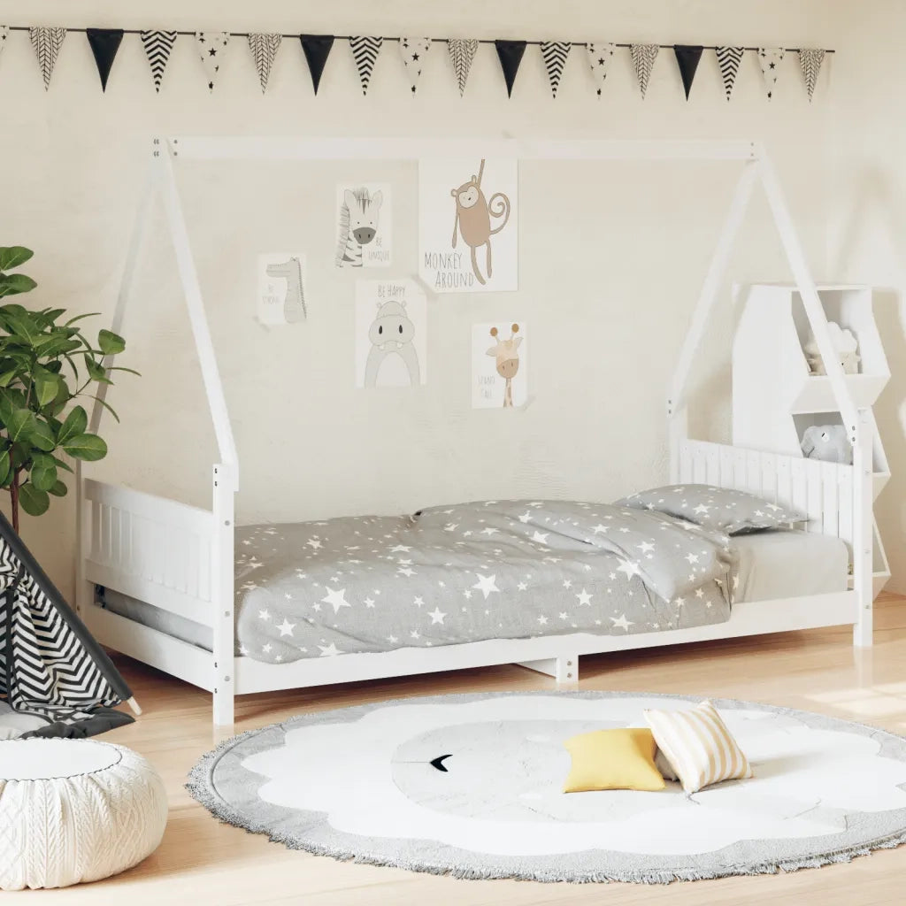 Giroletto per Bambini | Letto Infantile | Lettino Bianco 90x200cm in Legno Massello di Pino