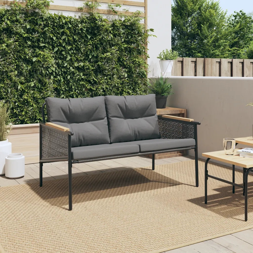 Panchina da Giardino | Panca da Giardino con Cuscini 116 cm Nera in Acciaio