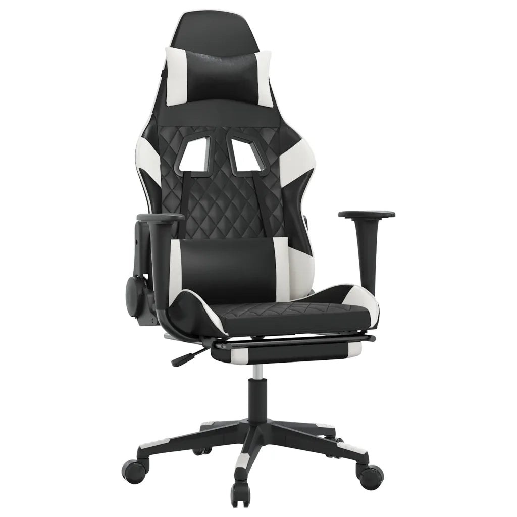 Sedia Gaming Massaggiante Poggiapiedi Nero e Bianco Similpellecod mxl 77352