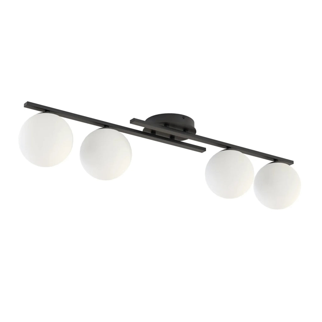 Plafoniera Moderna Nettuno Acciaio Nero Vetro 4 Luci E14 Ip20