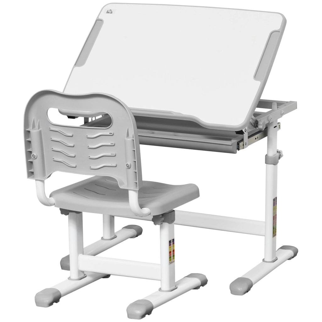 Banco Scuola per Bambini Piano Inclinabile e Sedia Regolabile 66x47x52-77 cm Grigio
