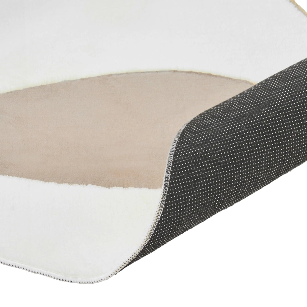 Tappeto Rotondo da Soggiorno Beige e Bianco Jacquard 160 x 230 cm a Pelo Alto in Poliestere con Retro Antiscivolo Stile Moderno
