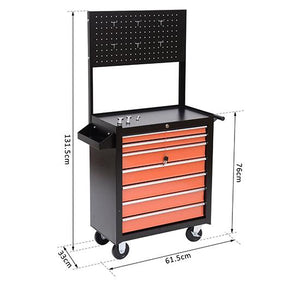 Carrello Porta Utensili Attrezzi con Cassettiera Nero e Arancione 61.5x33x76 cm