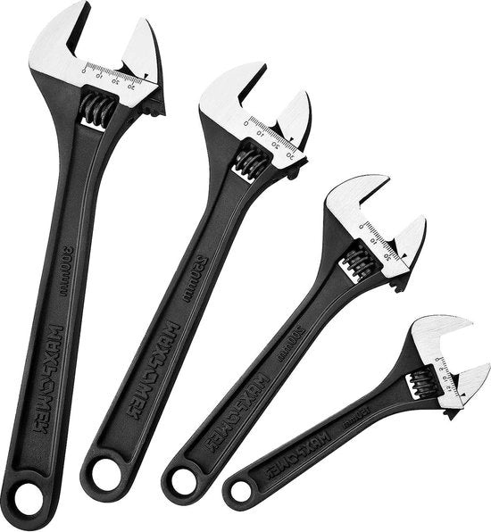Set di chiavi a molette regolabili 4 pezzi nero - 150mm, 200mm, 250mm e 300mm chiave a scheggia regolabile
