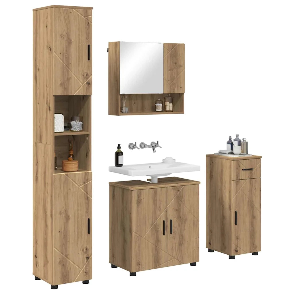 Set di mobili per il bagno con porta 4 pcs Rovere artigianale 3392982