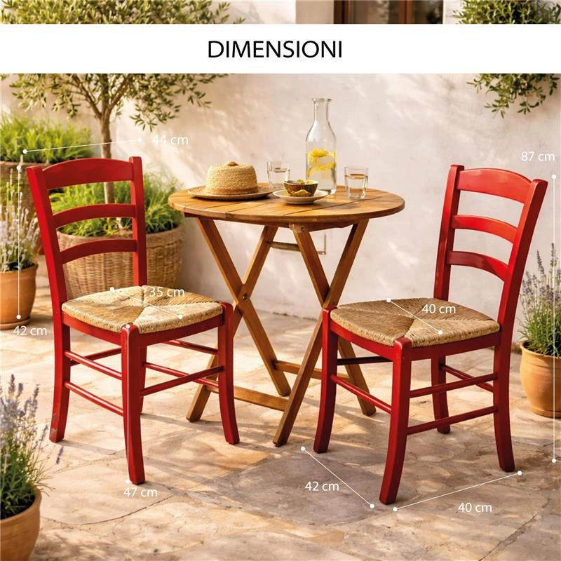 SET 2 SEDIE PAESANA IN LEGNO CON SEDUTA IN PAGLIA E SCHIENALE ALTO 42X40X87H CM  COLORE ROSSO