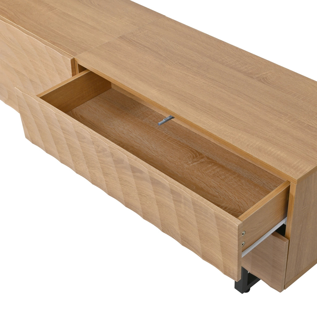 Mobile TV con 2 Ante e 2 Cassetti senza Maniglie; Passacavi; Stile Scandinavo; in Pannelli di Particelle; Naturale; 180??38??51;5 cm
