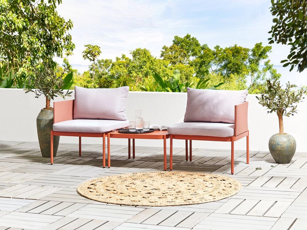 Set soggiorno giardino 2 posti in metallo robusto color arancio bianco esterno