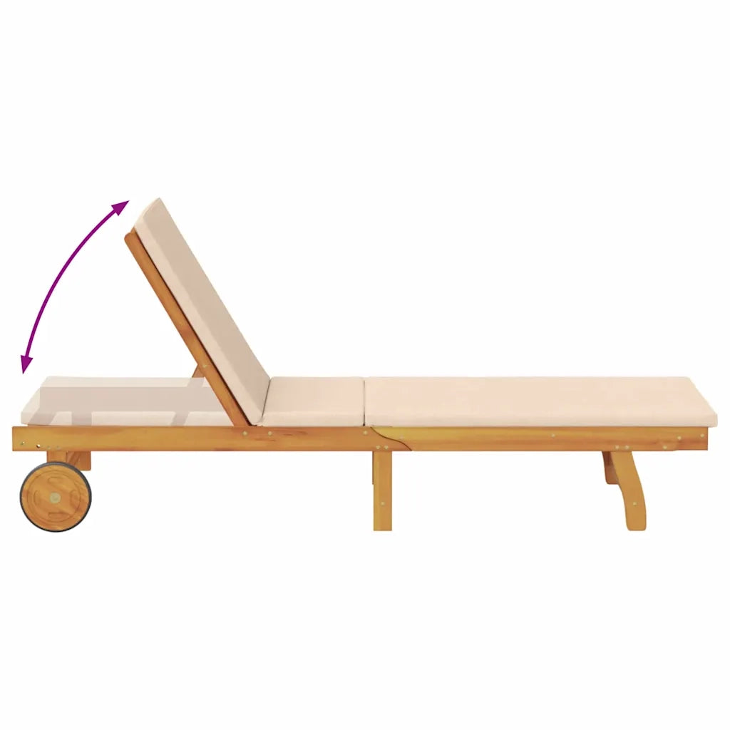 Lettino da sole con cuscino Beige Legno di Acacia Massello 3407701