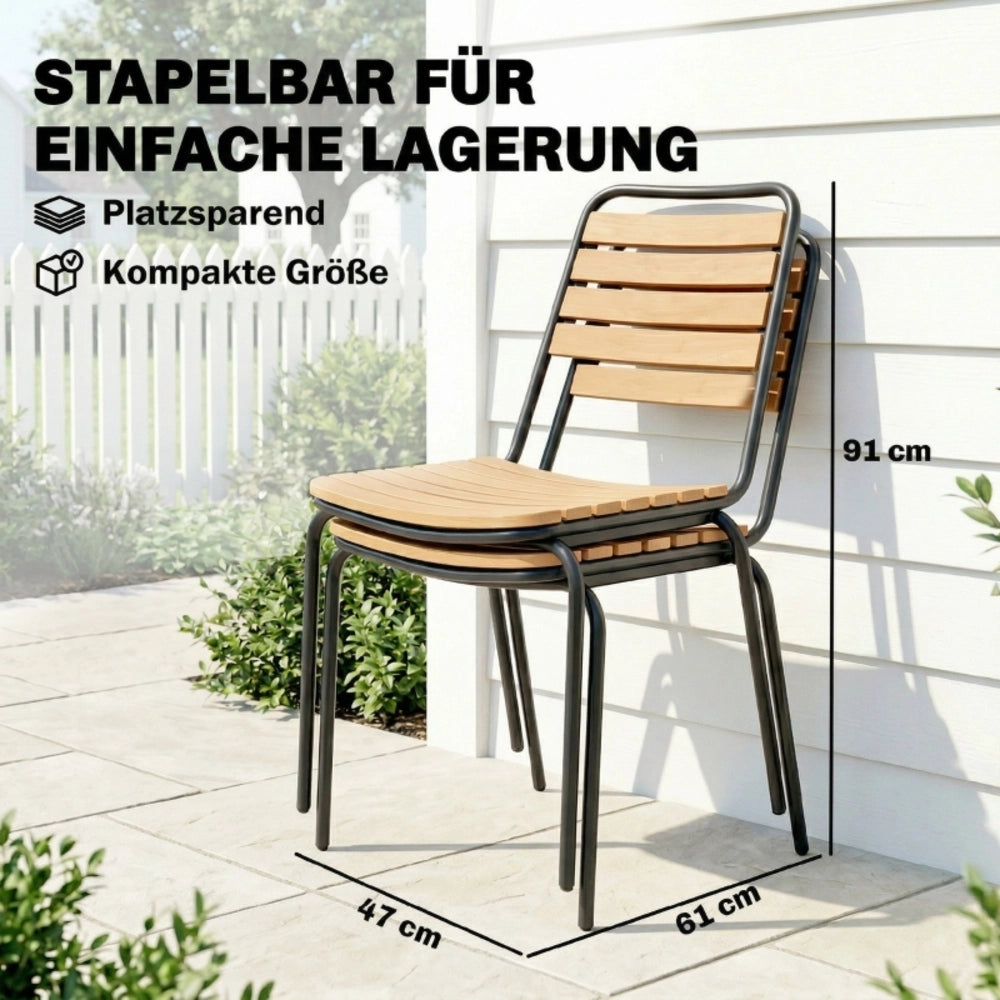 Set di 2 sedie da giardino impilabili in eucalipto e acciaio