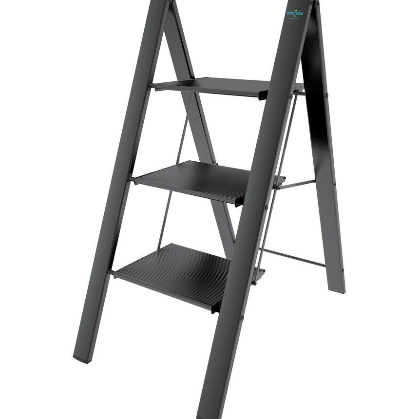 Colombo Sgabello Scala LEONARDO 3 gradini in alluminio anodizzato,ultrasottile,ultrapiatto,nero portata max 150kg EN14183 MADE IN ITALY