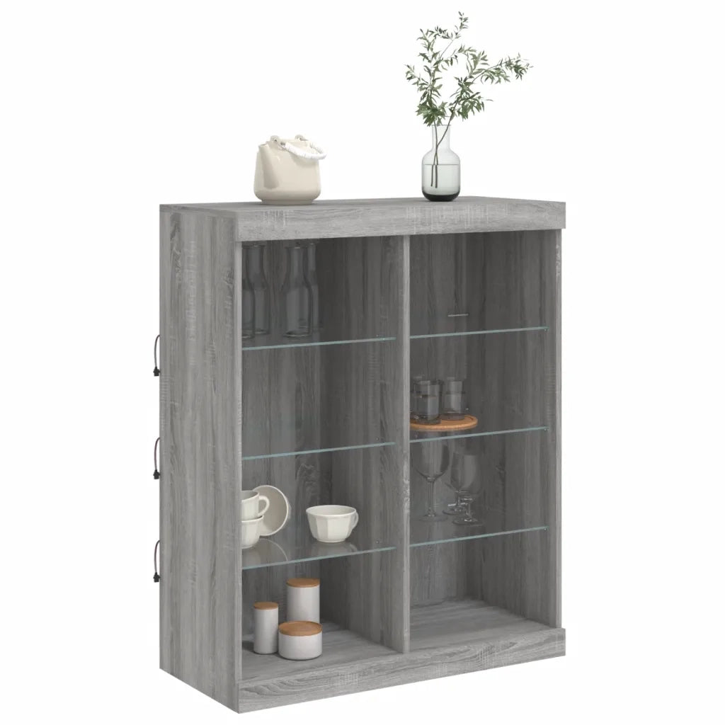 Credenza | Madia | Buffet da pranzo | Armadio da pranzo con Luci LED Grigio Sonoma 81x37x100 cm