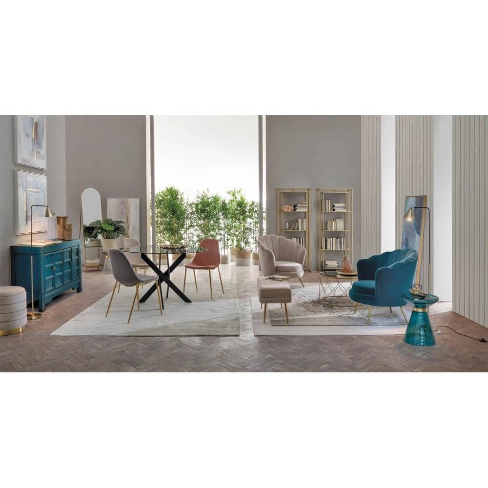 Tavolino in vetro trasparente con anello decorativo dorato - VERDANT