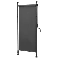 Tenda Manuale Retrattile Autoportante, Regolabile in Lunghezza, con Manovella, Installazione Senza Forature, Metallo, Alluminio, Poliestere, Grigio Scuro