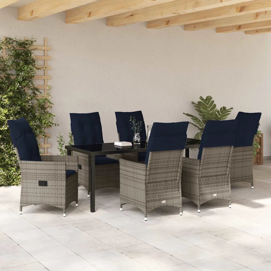 Set di tavolo e sedie con cuscino 7 pcs Grigio Rattan in PE 3379595