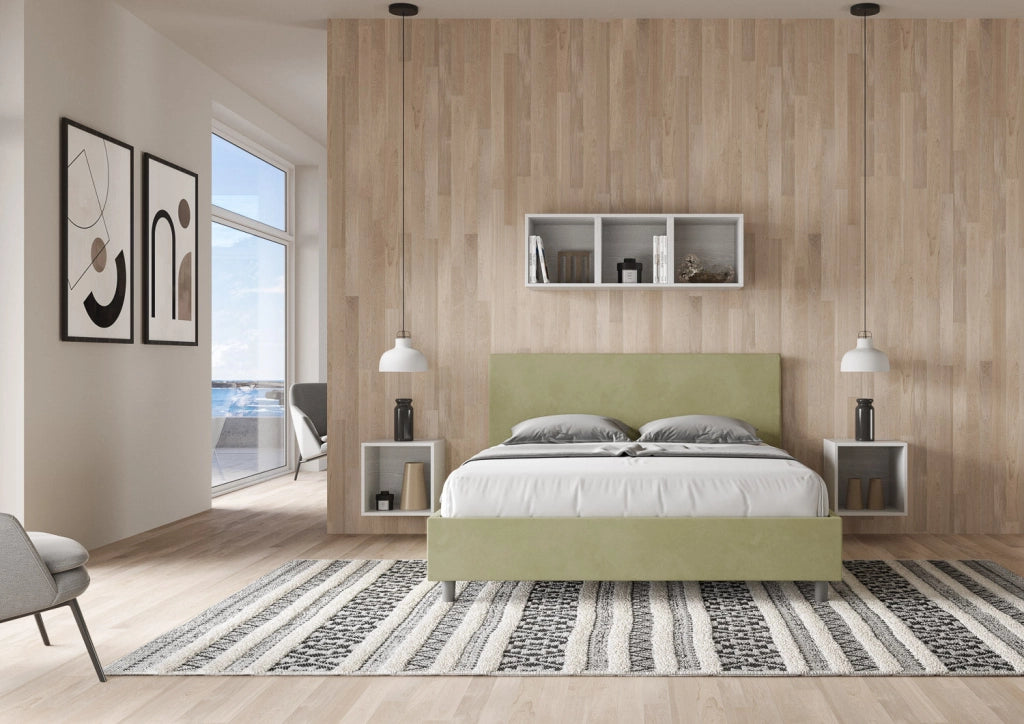 Letto matrimoniale francese senza rete imbottito 140x200 microfibra ocra Adele