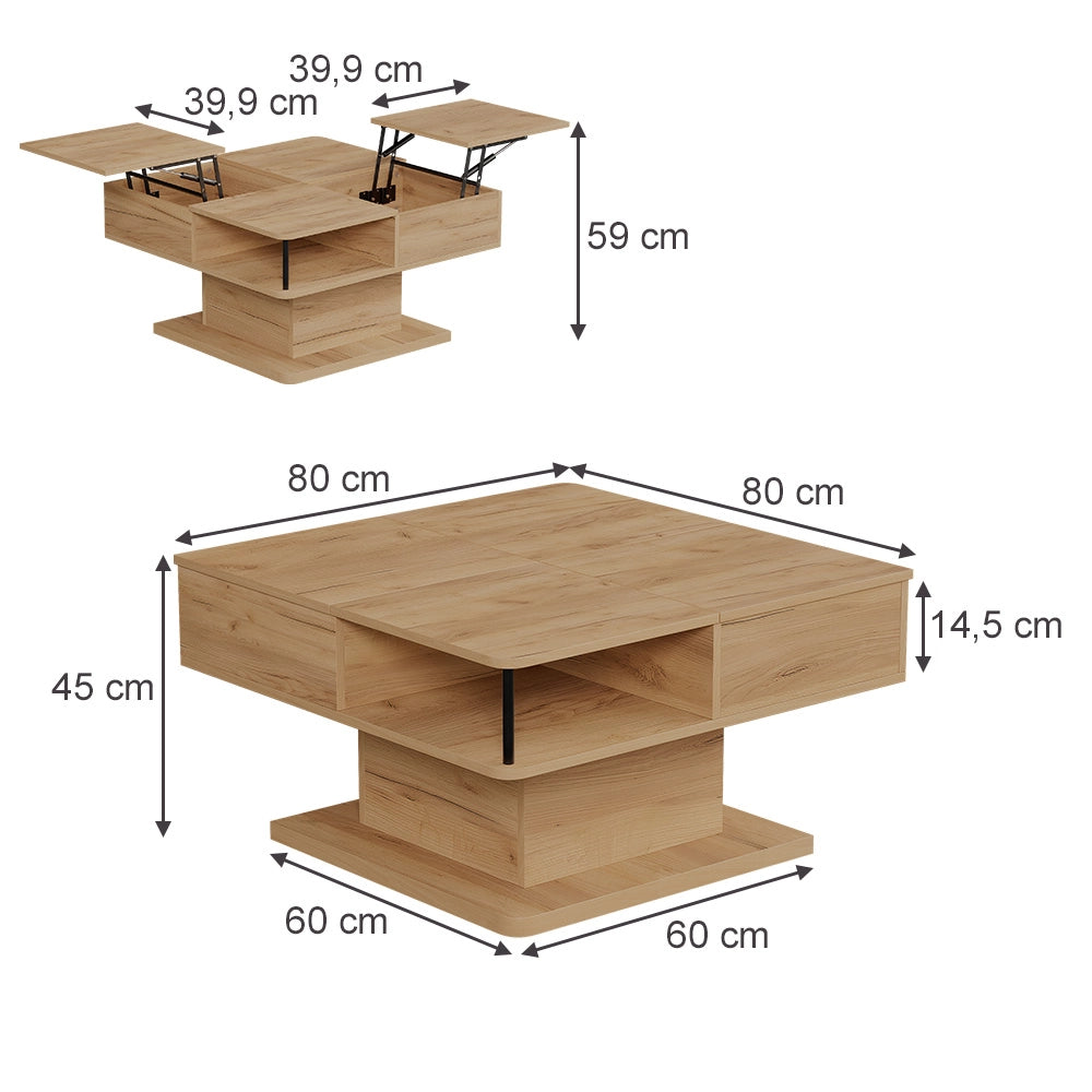 Vicco tavolino soggiorno Quercia dorata 80 x 45 cm con vani portaoggetti