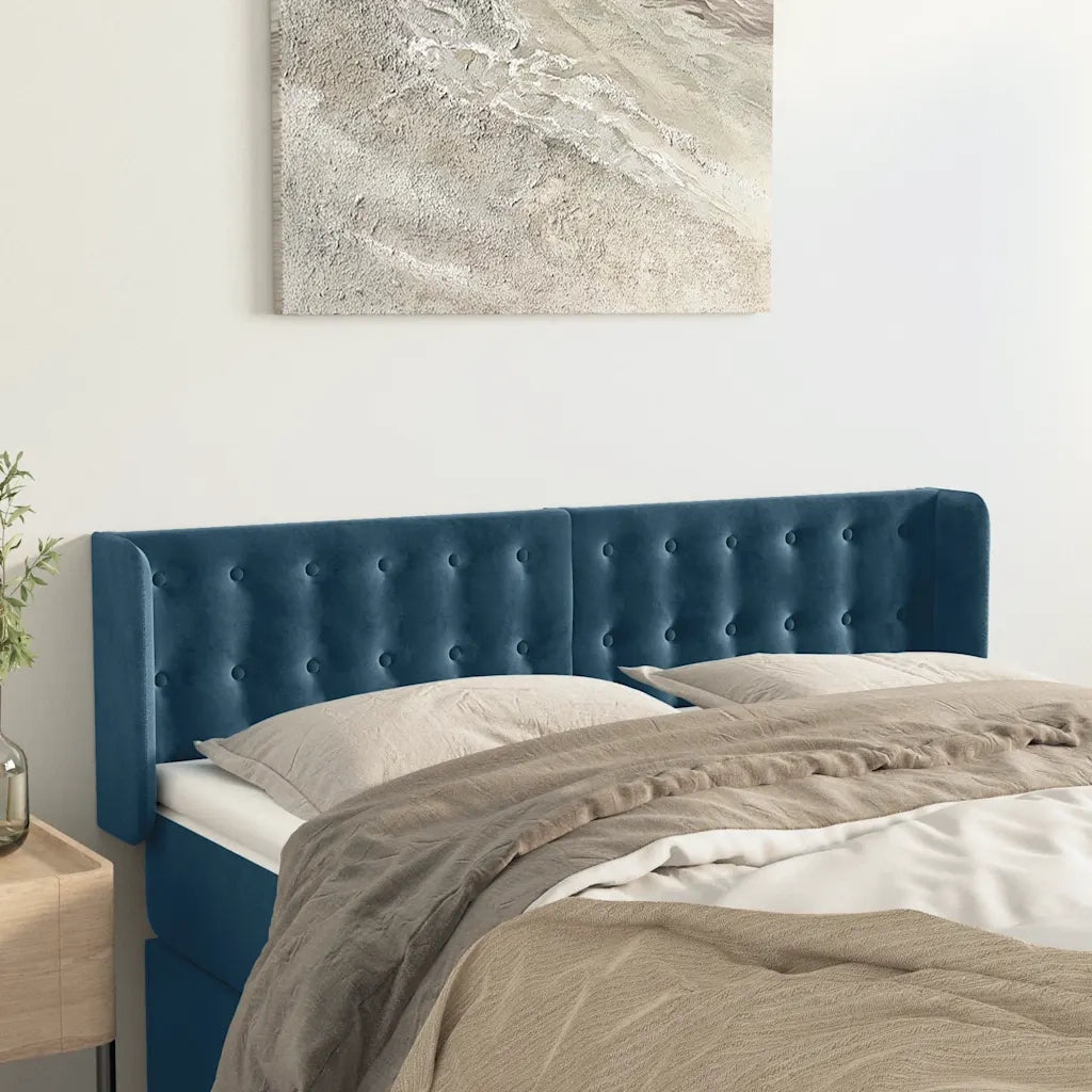 Testiera ad Orecchio-Testata con Orecchie Blu Scuro 147x16x78/88 cm in Velluto 419966
