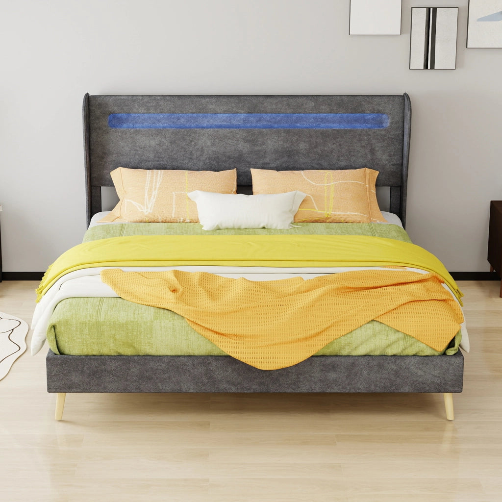 Letto matrimoniale con testiera regolabile e LED multicolore; 160 x 200 cm; grigio