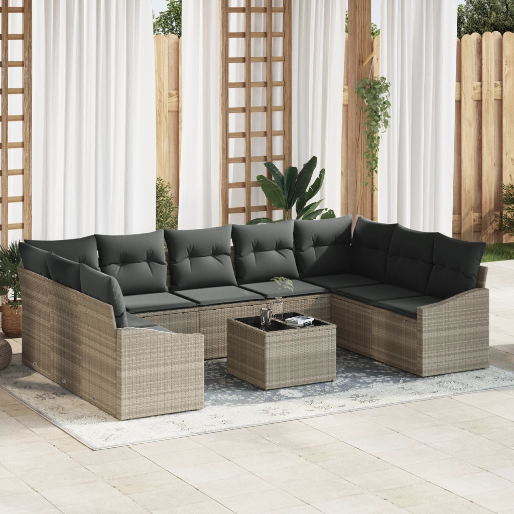Set Divano da Giardino da 10 Pezzi con Cuscini Grigio Rattan