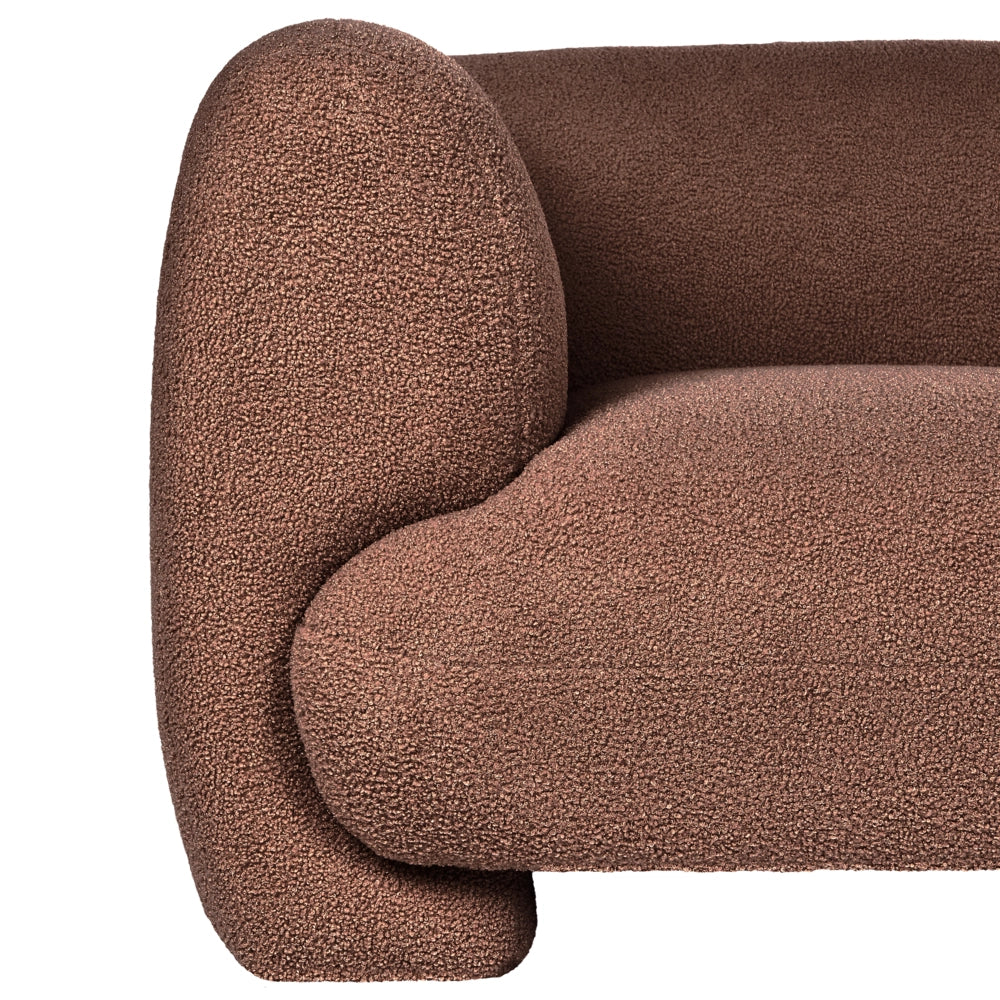 Divano modulare bouclé a due posti profilo ribassato forma organica marrone