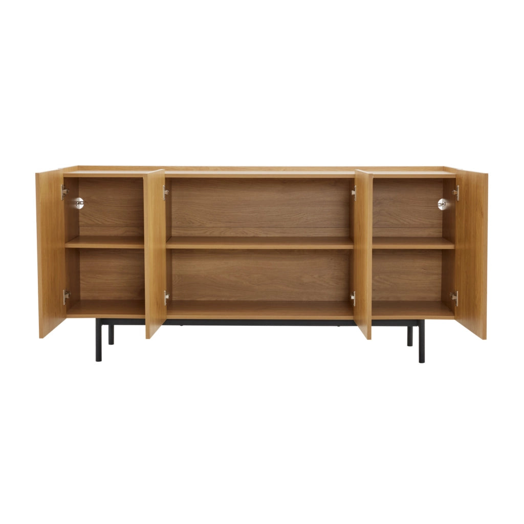 Credenza 160x40x78 cm con 4 ante e ripiani regolabili in truciolare naturale