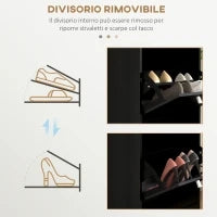 Scarpiera Moderna con 3 Cassetti Ribaltabili per 15 Paia di Scarpe e Ripiano Regolabile, 54x24x117.5cm, Nero