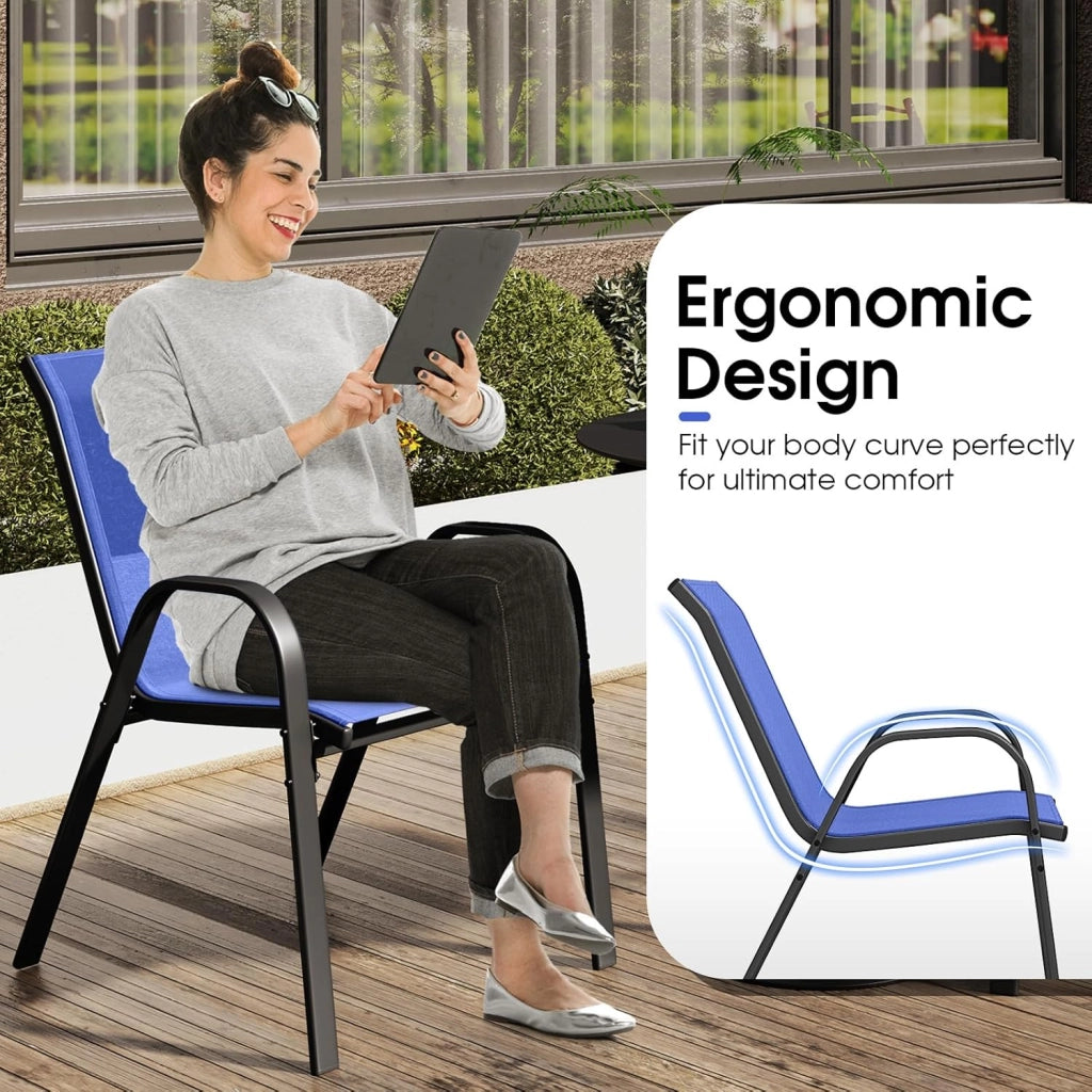 Set di 4 Sedie Impilabili, Sedia da Giardino con Corrimano, Telaio in Acciaio Tubolare Verniciato a Polvere, Sedia per Giardino e Patio