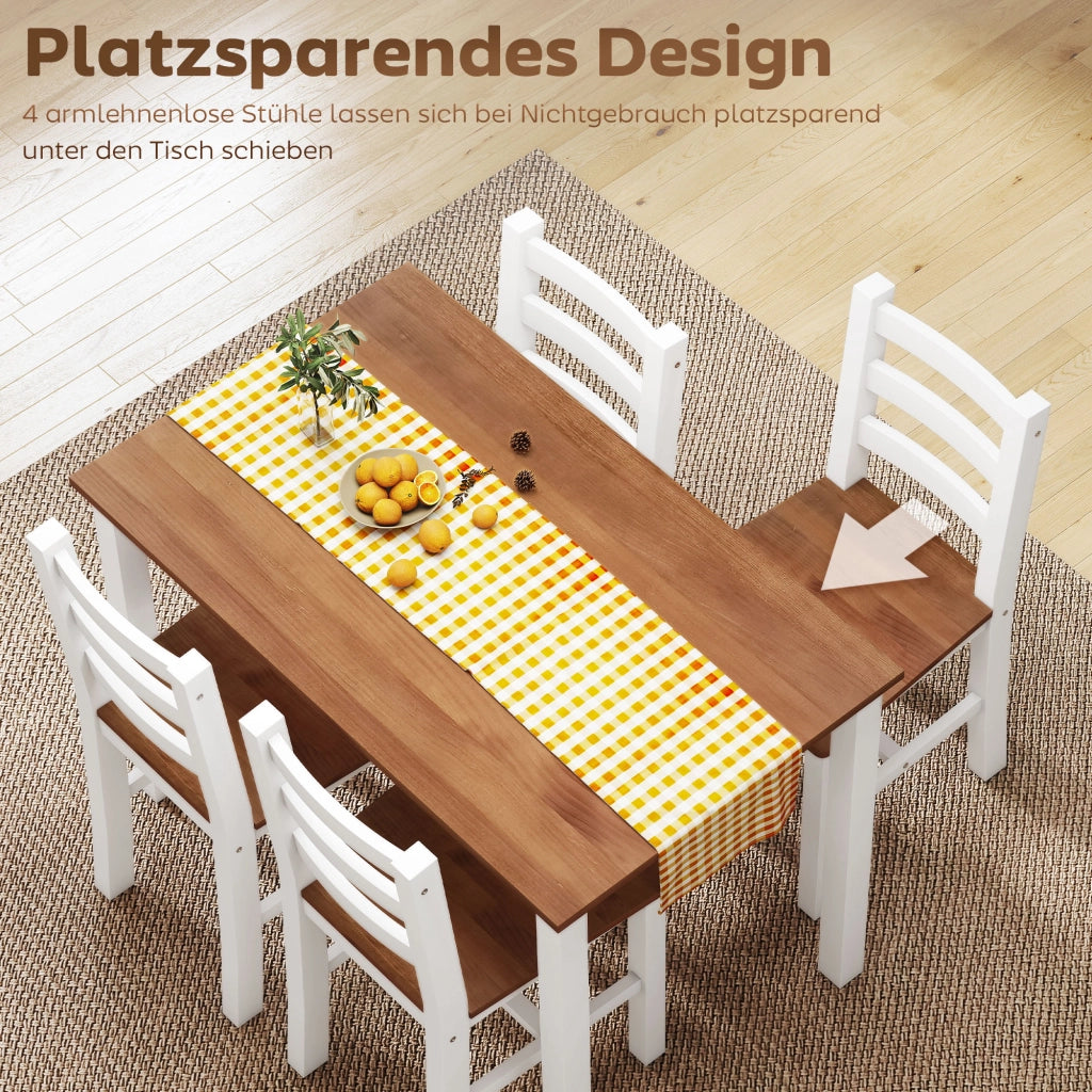 Tavolo da pranzo con 4 sedie ¨C zephmum ¨C legno di pino, marrone e bianco
