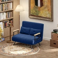 Divano Letto 3 in 1 in Tessuto Effetto Velluto con Schienale Regolabile e 2 Cuscini, 102x73x81 cm, Blu