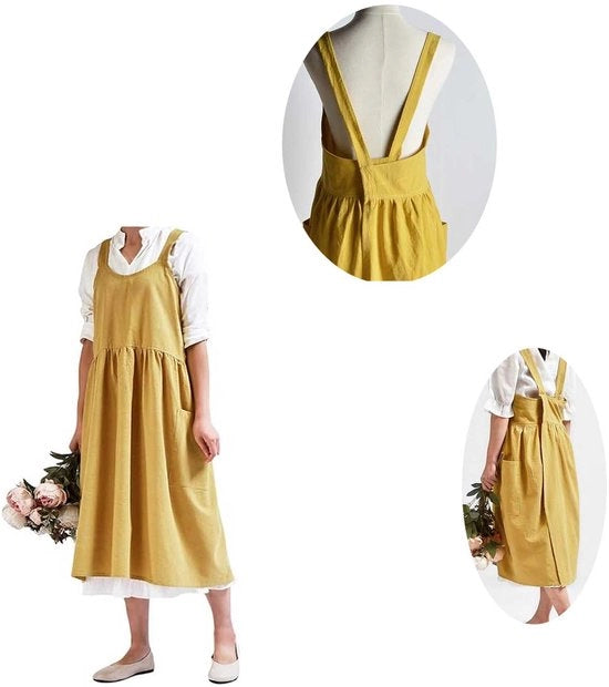 Grembiule da cucina - Impermeabile e resistente alle macchie - Grembiule per donne - Grembiule per ristoranti - Cerniera regolabile - Borse extra grandi - Giallo - 105x80cm