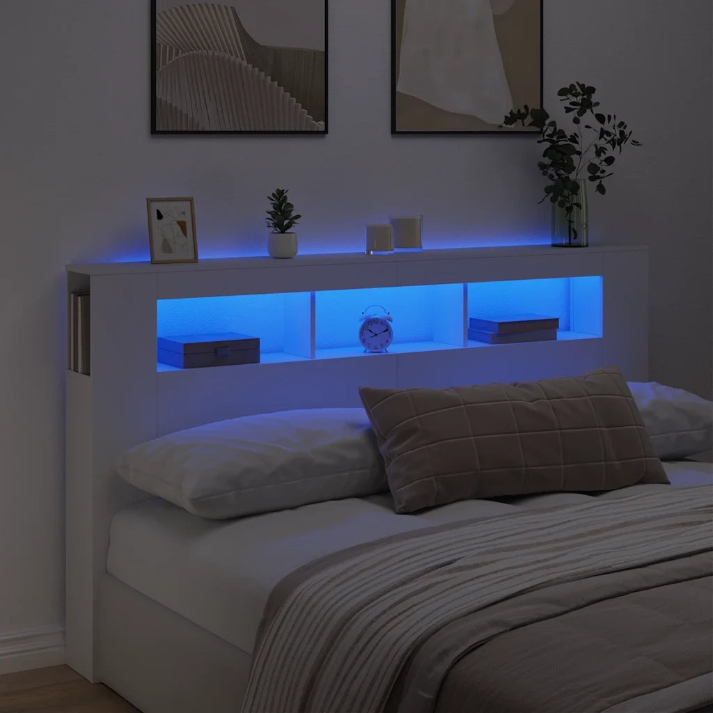 Testiera LED-Testata con Luci LED Bianca 180x18,5x103,5 cm Legno Multistrato