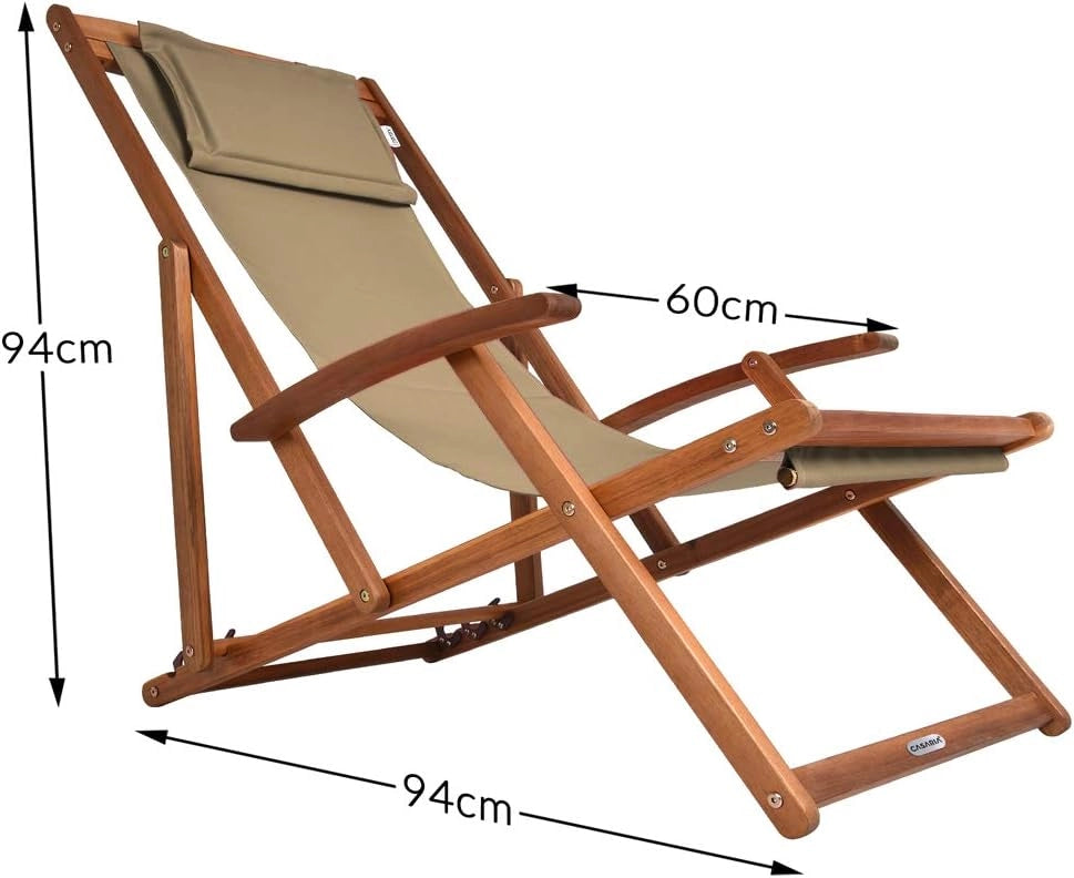 ® Sedia a Sdraio in Legno Acacia Pieghevole con Poggiatesta Traspirante Poltrona Relax Sedie Esterno Giardino