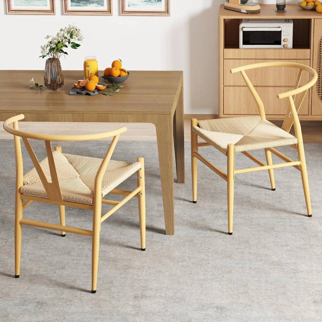 Set di 2 sedie da pranzo impilabili, da cucina, da soggiorno, con schienale e ampia seduta in rattan, portata 150 kg, con gambe in metallo, set di sedie 54 x 59 x 73 cm