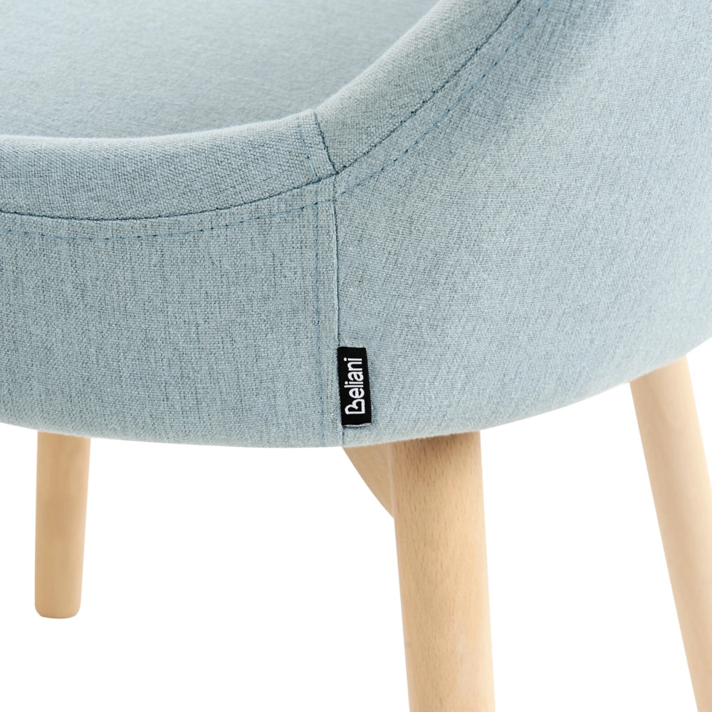 Set di 2 Sedie da Pranzo Gambe in Legno e Tessuto azzurro Sedile spesso imbottito