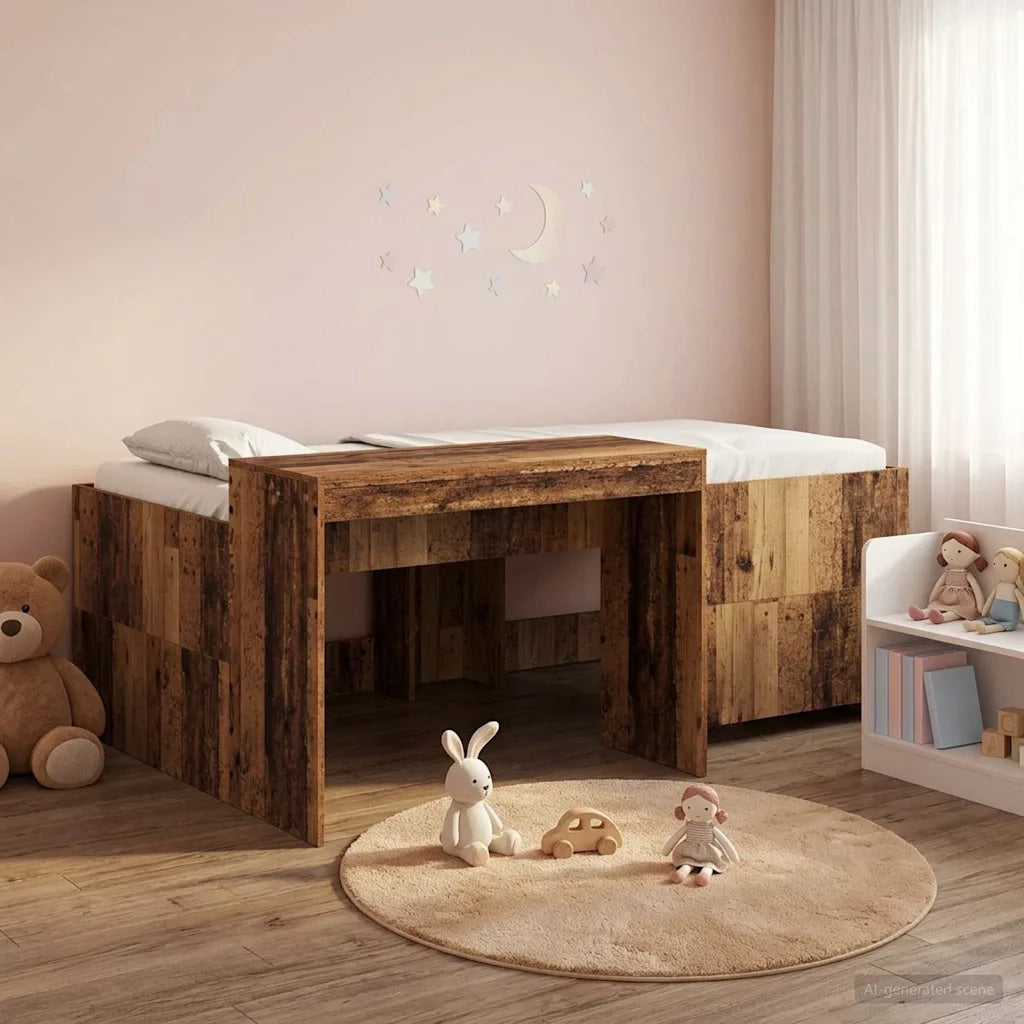 Letto alto per bambini con scrivania Legno antico