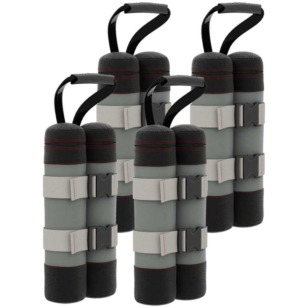 Set 4 Pesi per Gazebo 20x10x43 cm Riempibili con Sabbia fino a 12 kg in Tessuto Oxford 168D Nero e Grigio